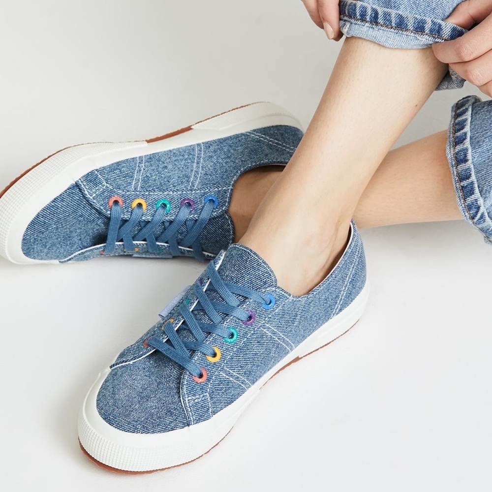Superga 2750 Denim Sneakers with Rainbow Eyelets size 39.5